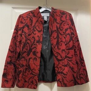 Vintage Jessica Howard Red Knit Patterned Jacket Black Embellished Size 10
